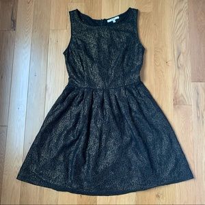 BB Dakota Black & Gold Lace Fit Flare Dress